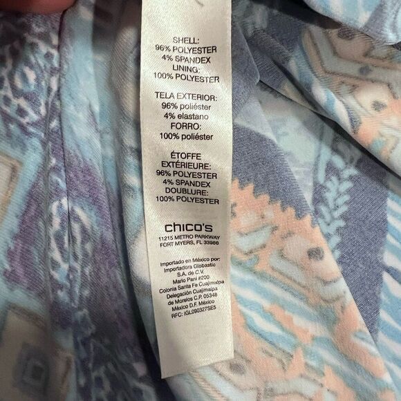 Chico's Handkerchief Hem Mixed Media Asymmetric Twist Dress 2 Petite Stretch - Picture 9 of 11